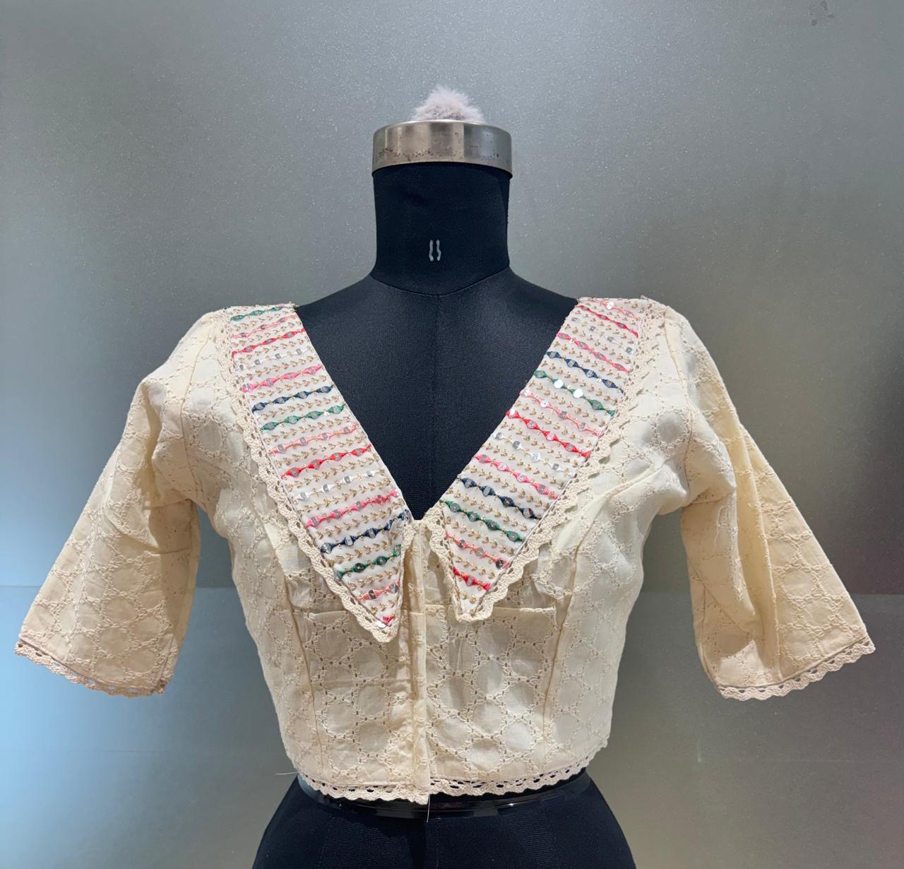 Acoba Designer Blouse ( Cream with Red )