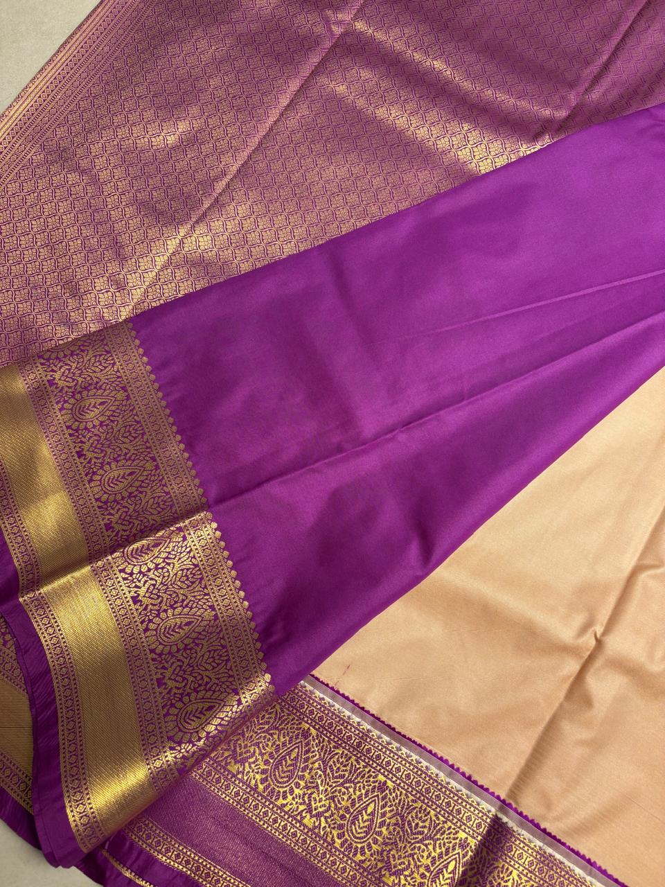 Kanchi Soft Silk( Beige With Magenta)
