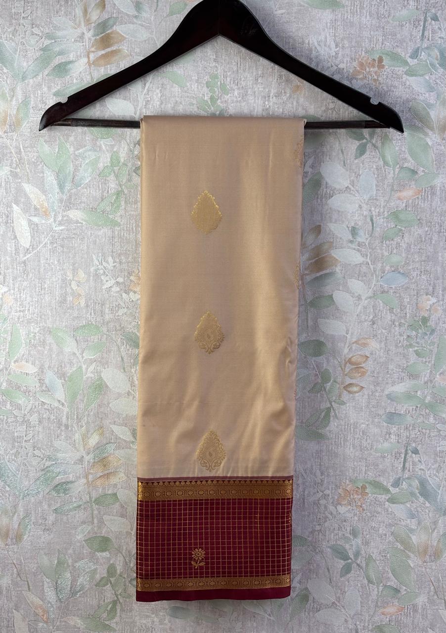 Kanchi Soft Silk( Beige with Maroon)