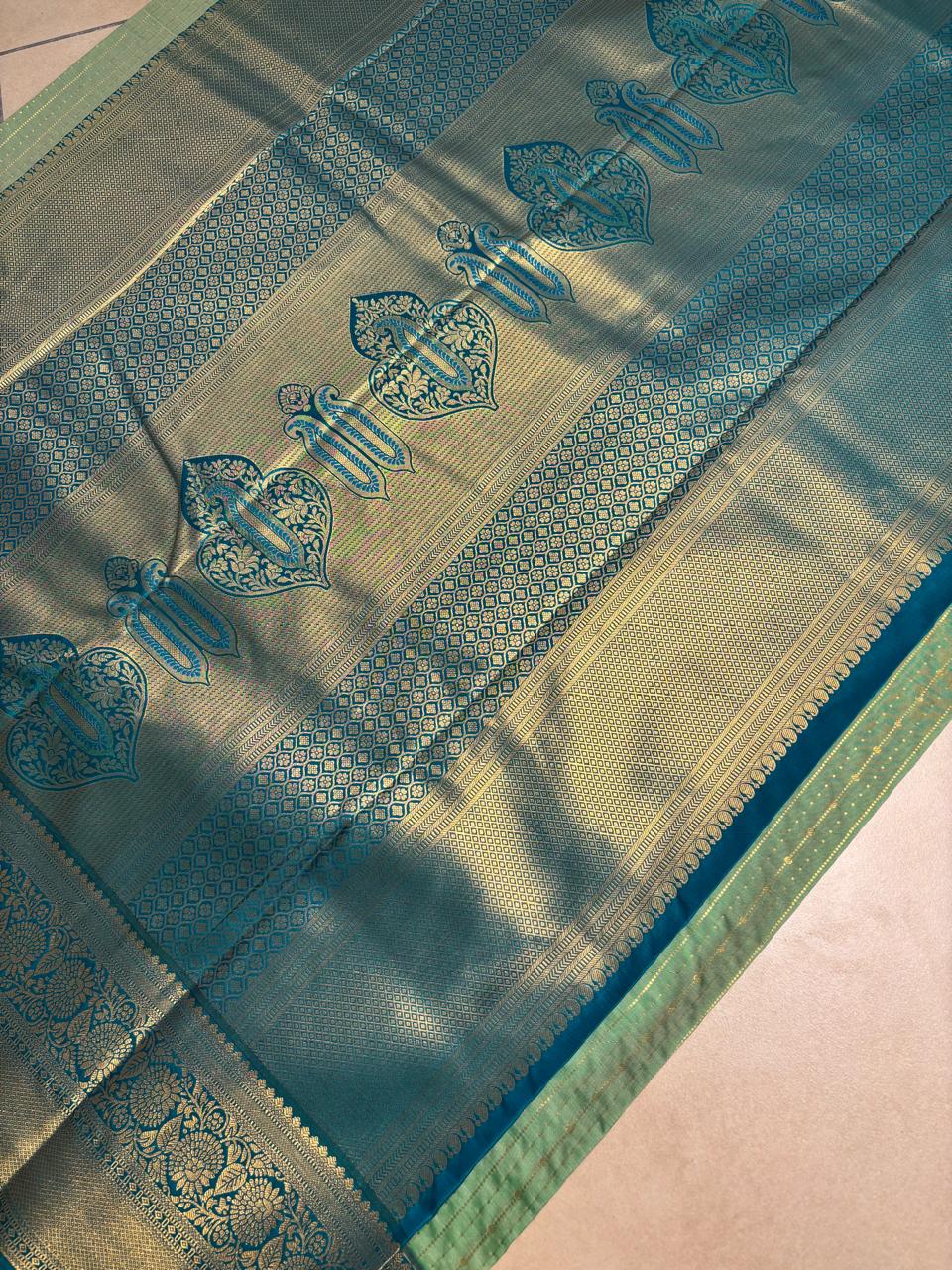 Kanchi Soft Silk( Light green With dark Green Raindrop)