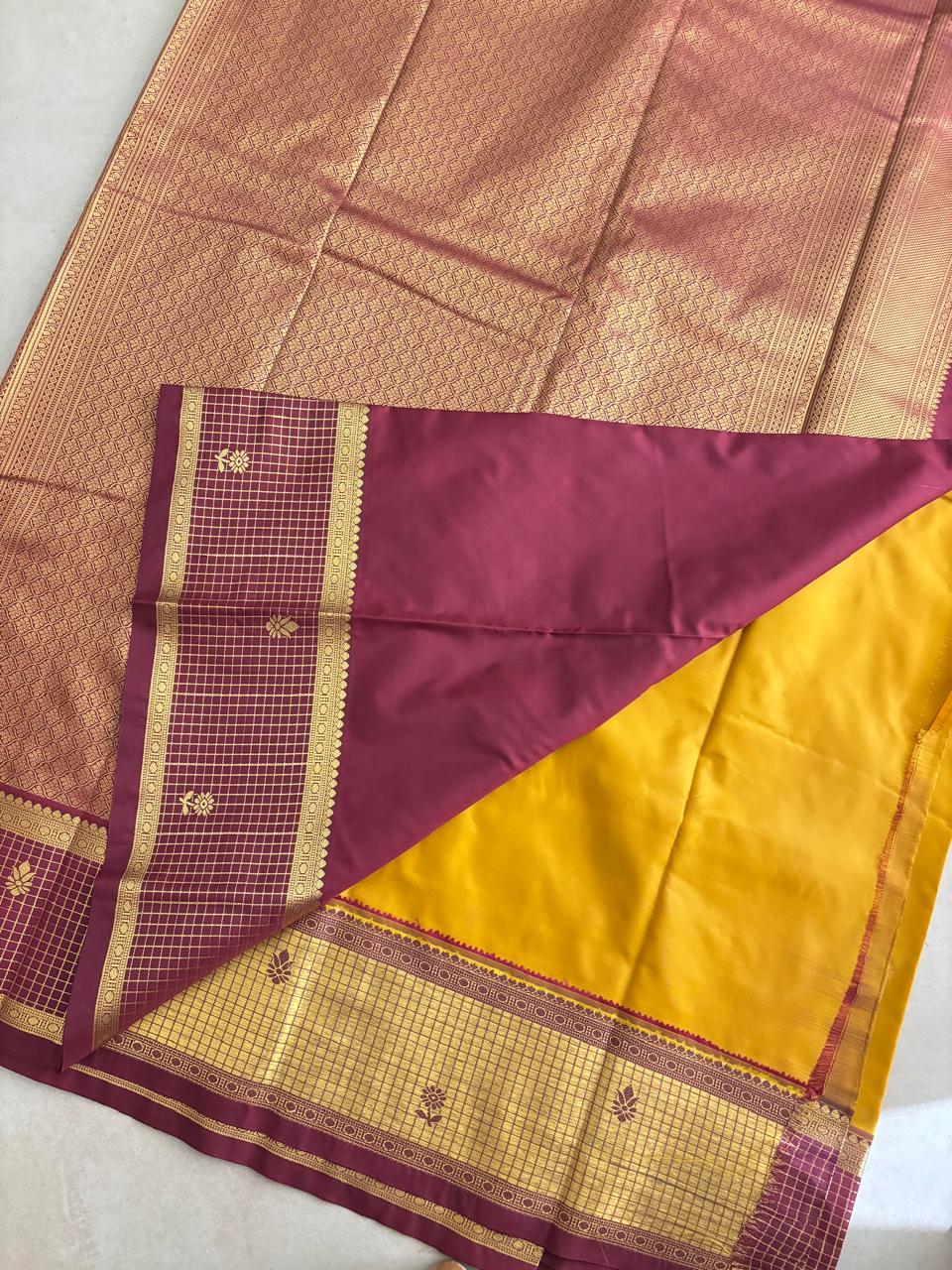 Kanchi Soft Silk( Yellow With Maroon)