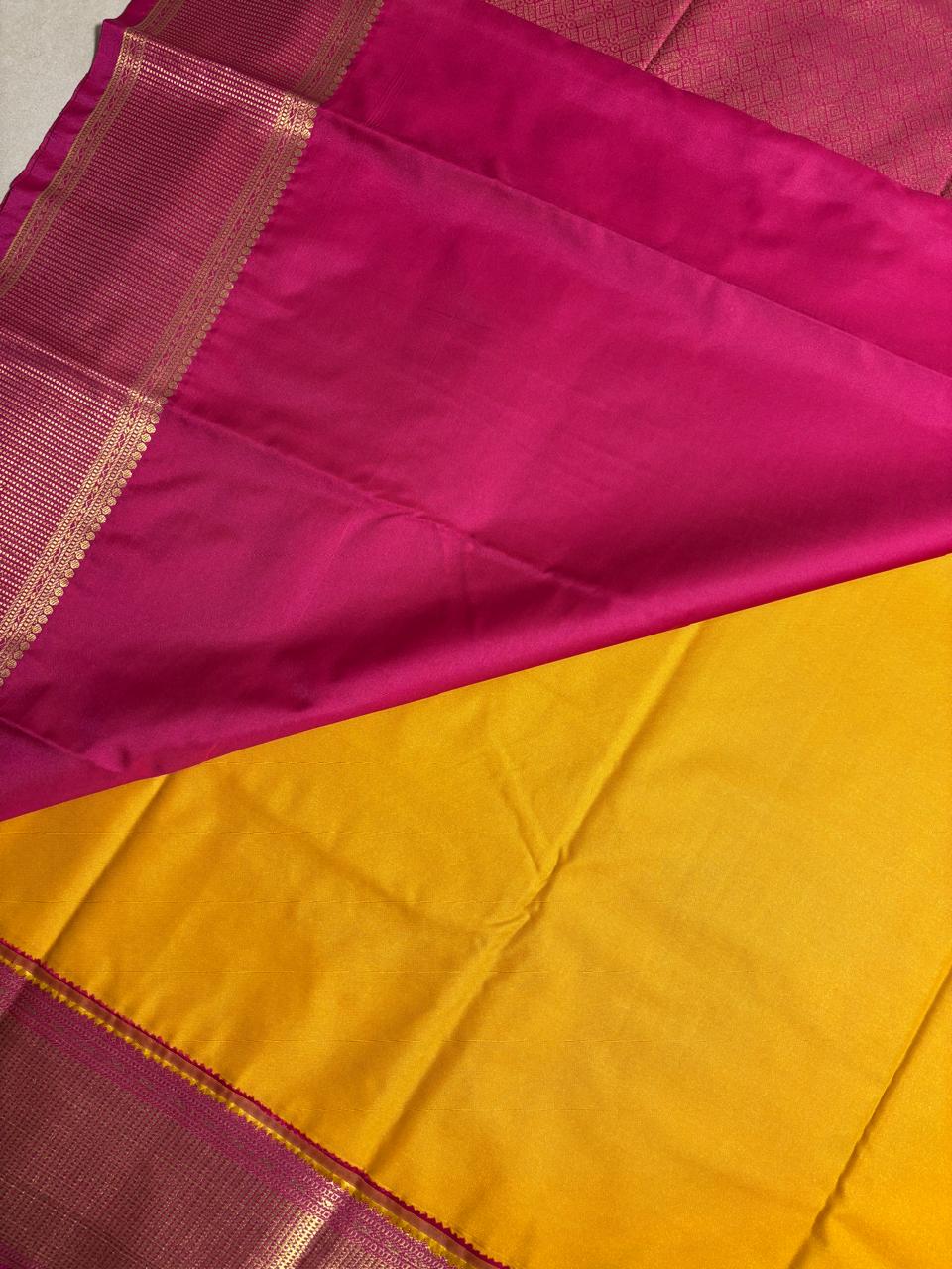 Kanchi Soft Silk( Yellow With Pink)