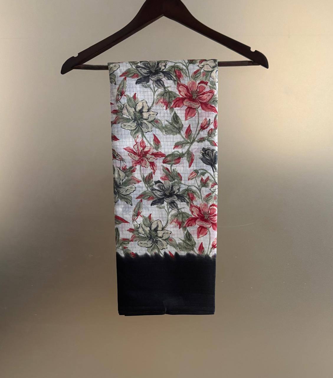 KHADI SILK FLORAL  ( BLACK )