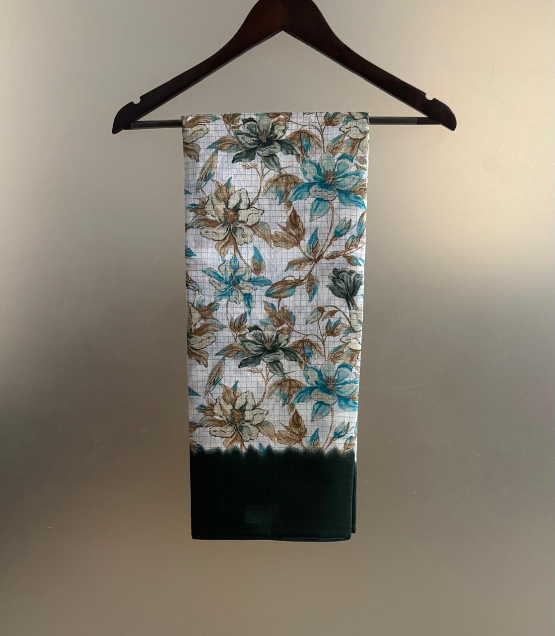 KHADI SILK FLORAL  ( GREEN )