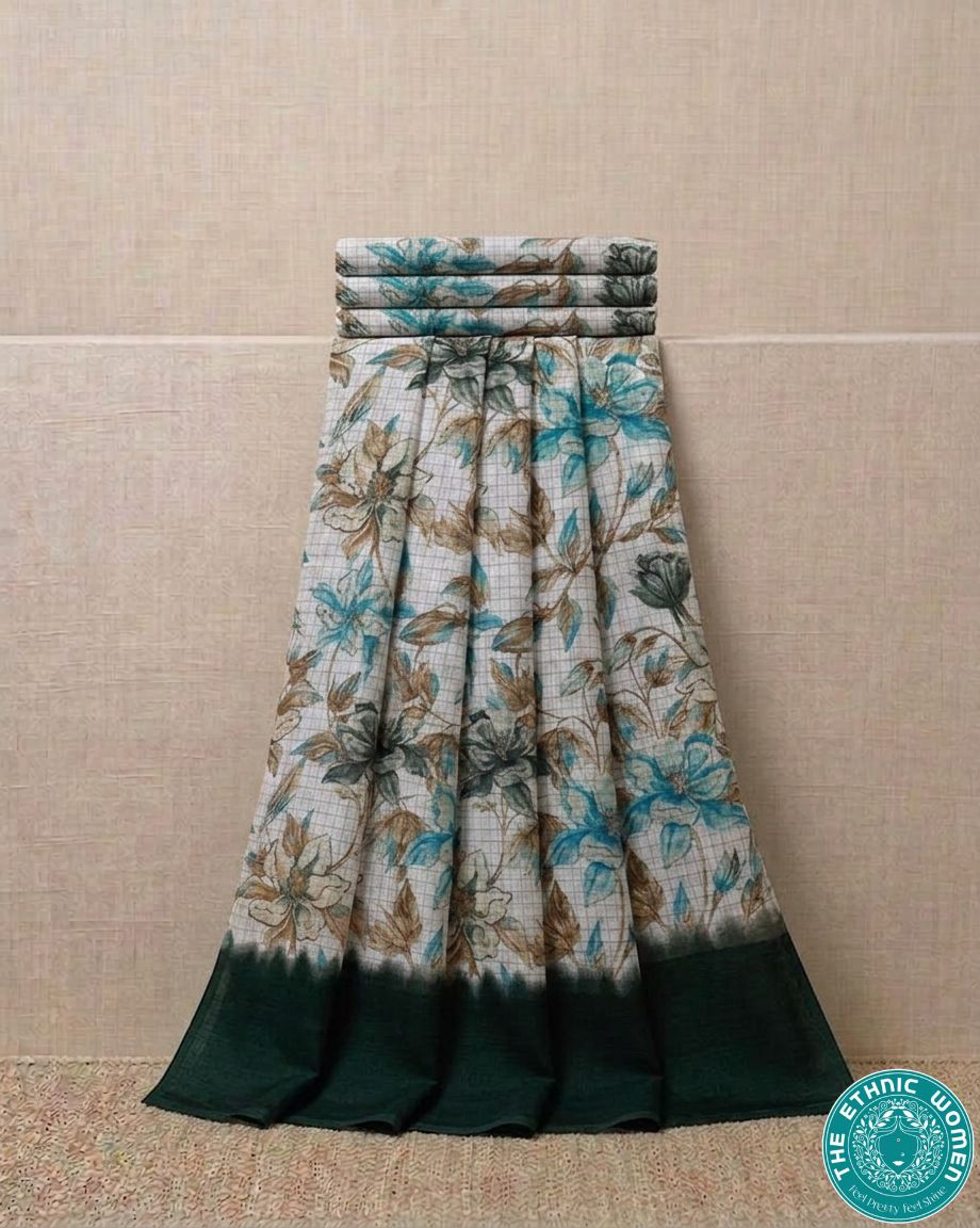 KHADI SILK FLORAL  ( GREEN )