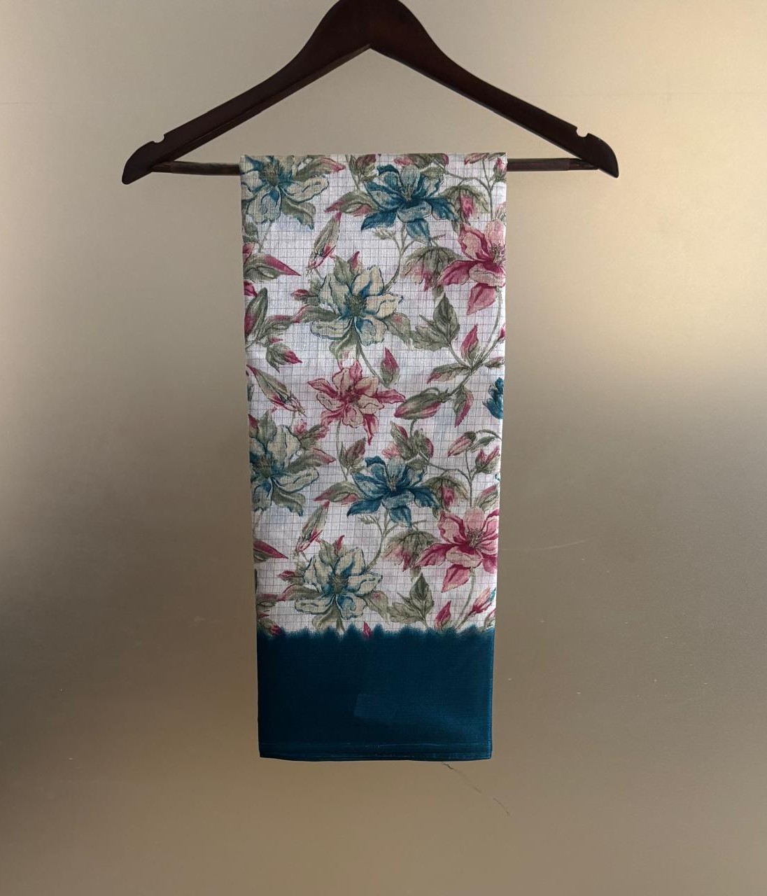 KHADI SILK FLORAL ( PEACOCK GREEN )