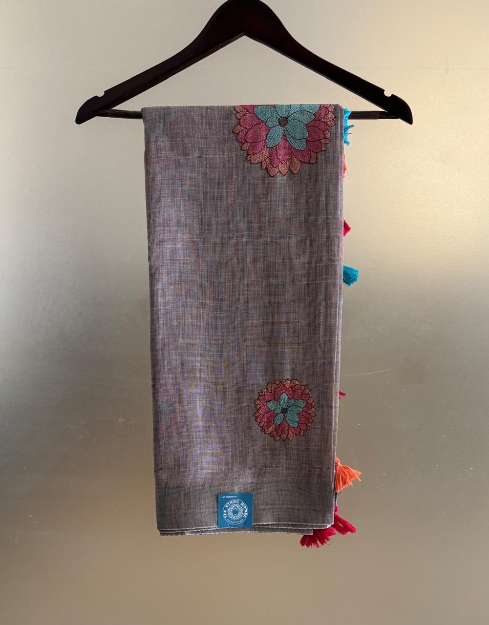 Linen embroidery saree