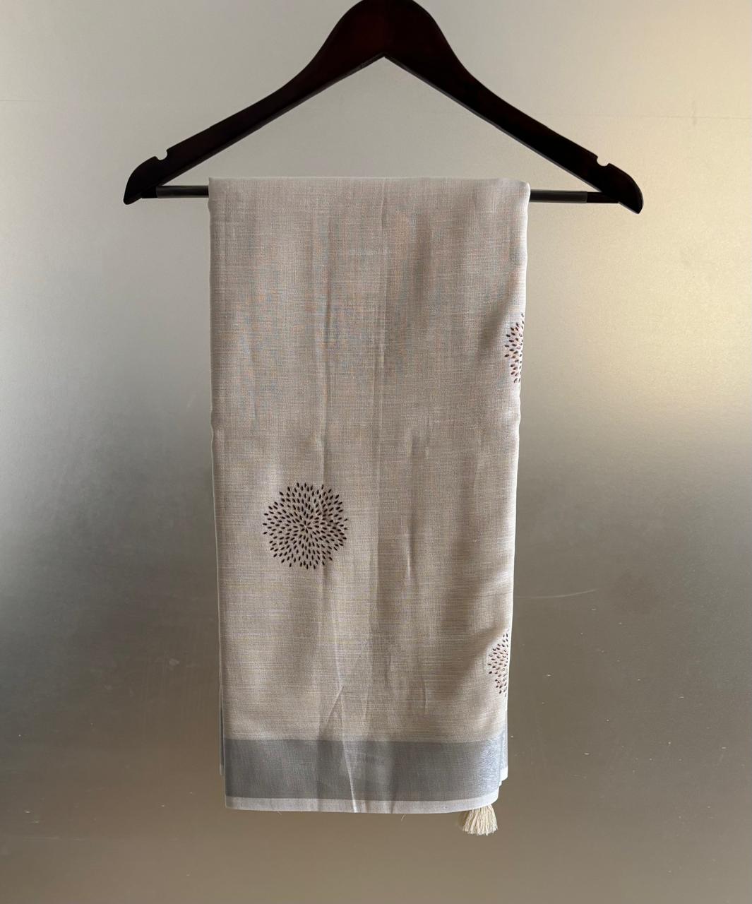 Linen work saree