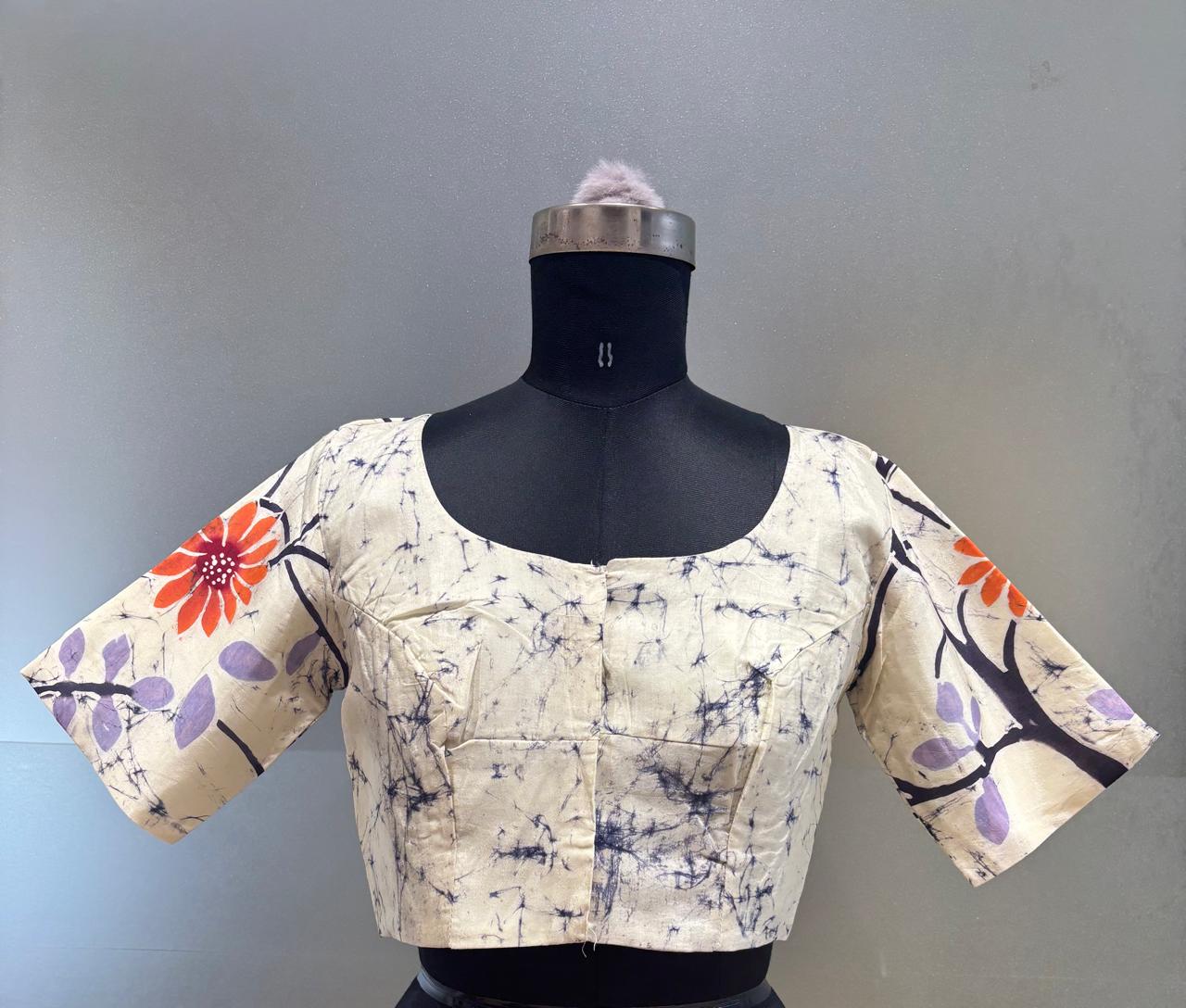 Printed  Silk Blouse ( Cream )