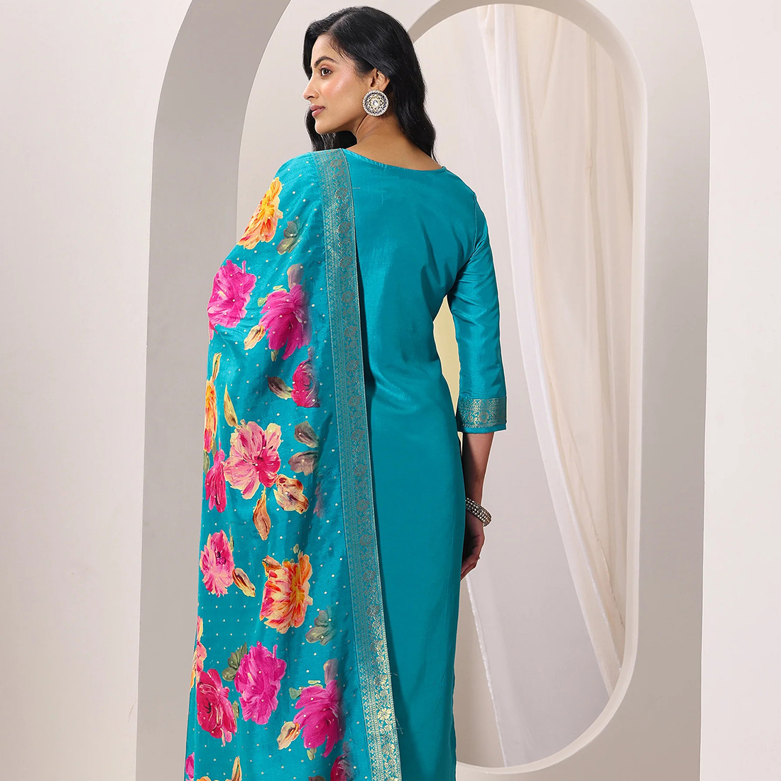 Rama Woven Design Silk Blend Straight Suit Set With Dupatta