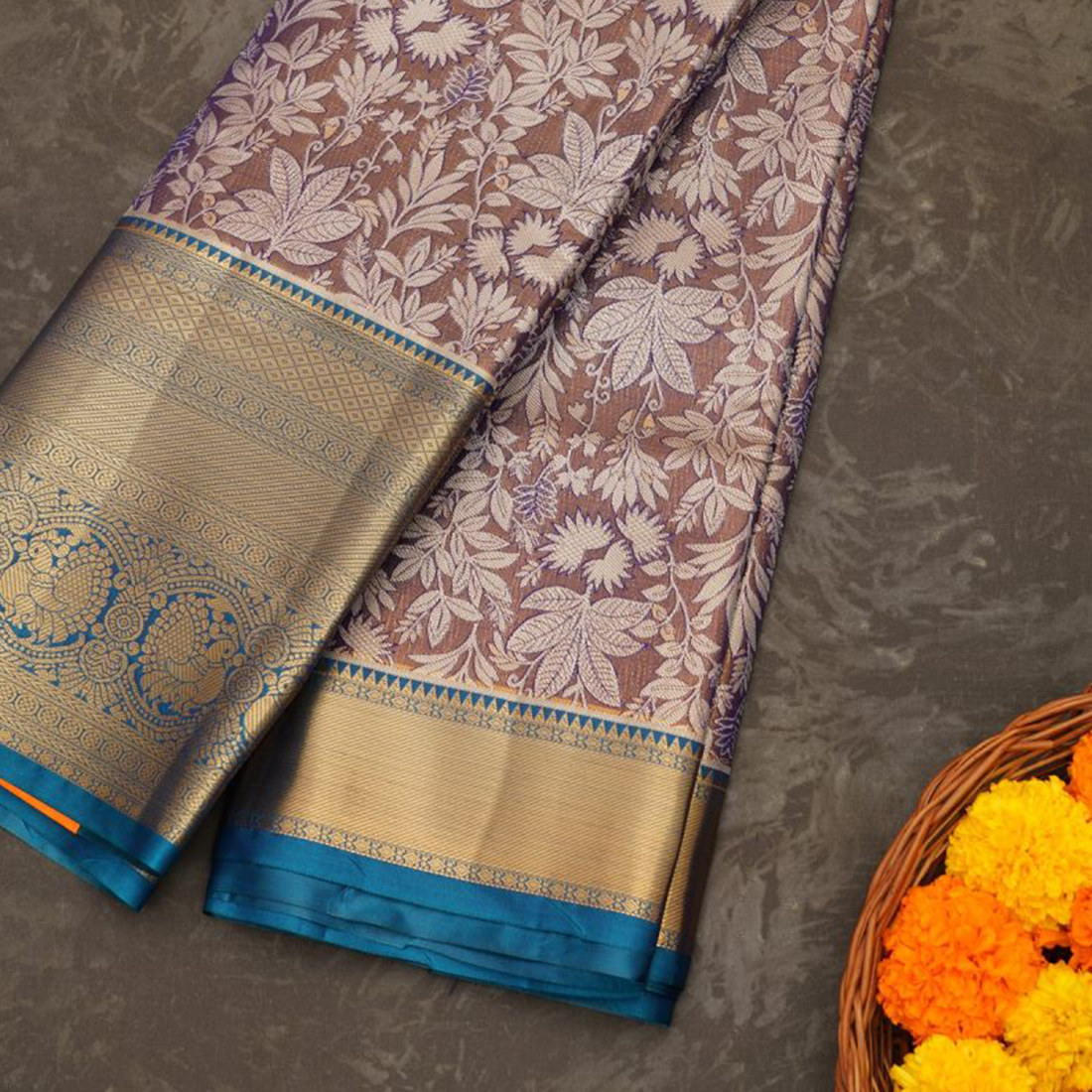 Semi Pattu Tissue Silk Blue Saree