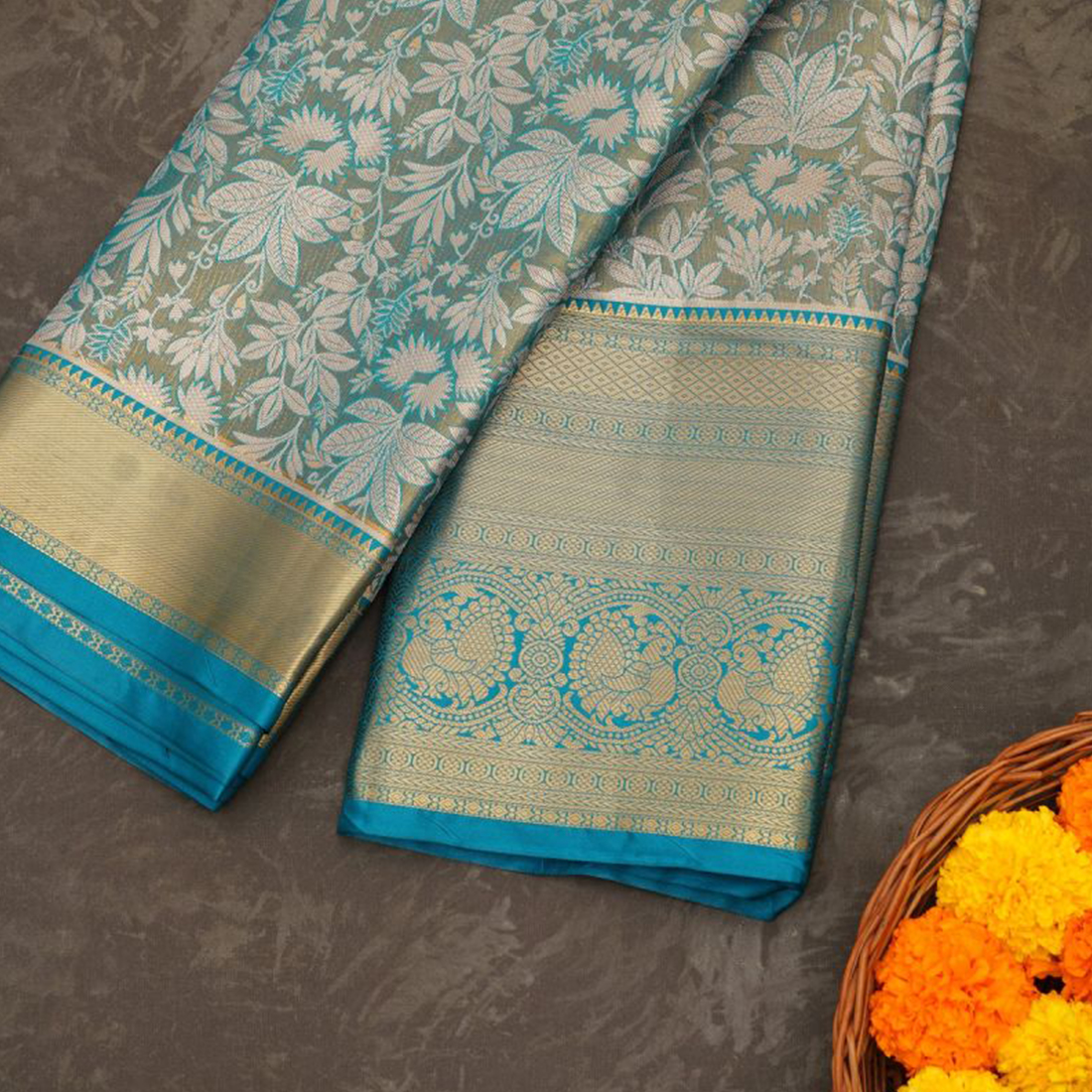 Semi Pattu Tissue Silk Rama Green Saree