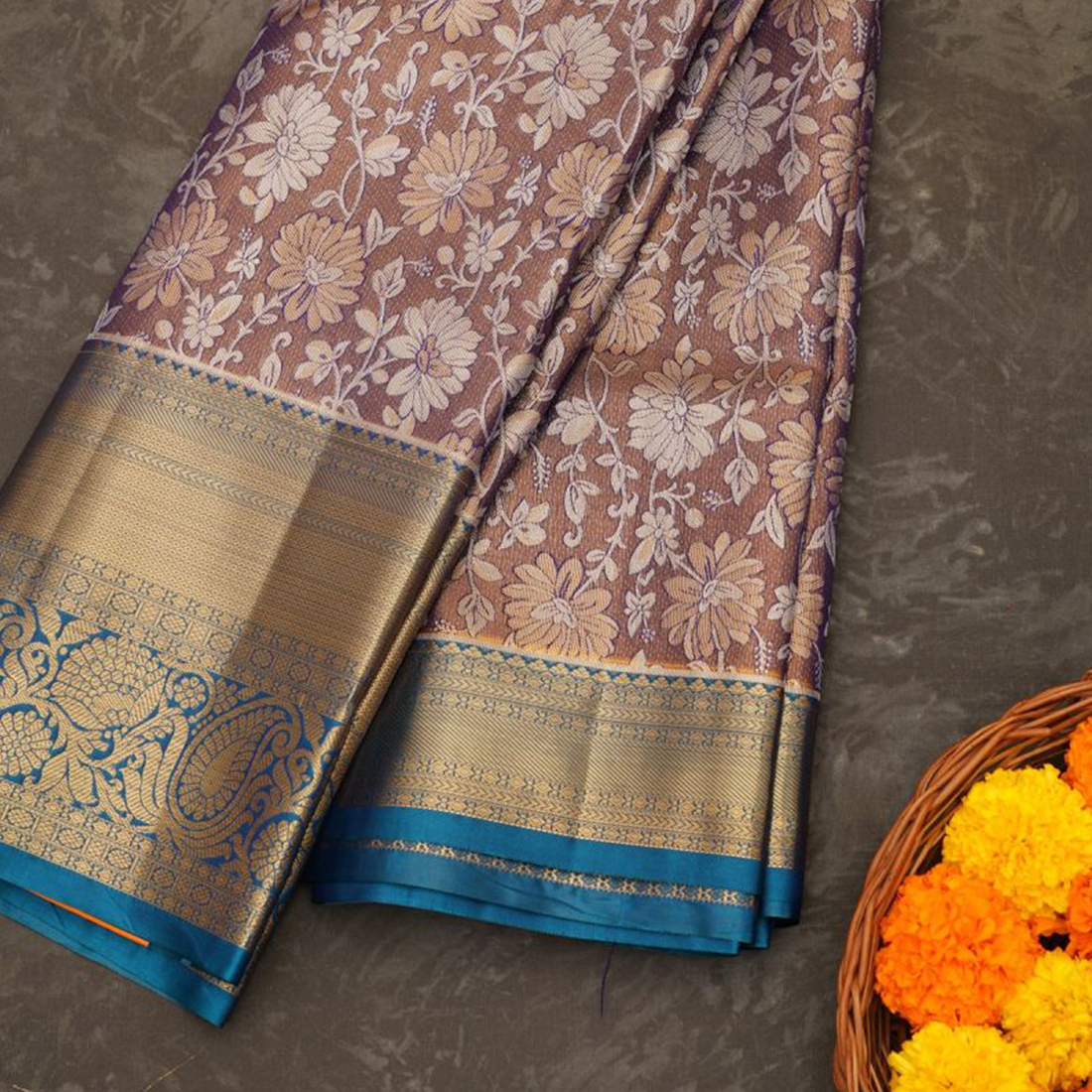 Semi Pattu Tissue Silk Royal Blue Saree