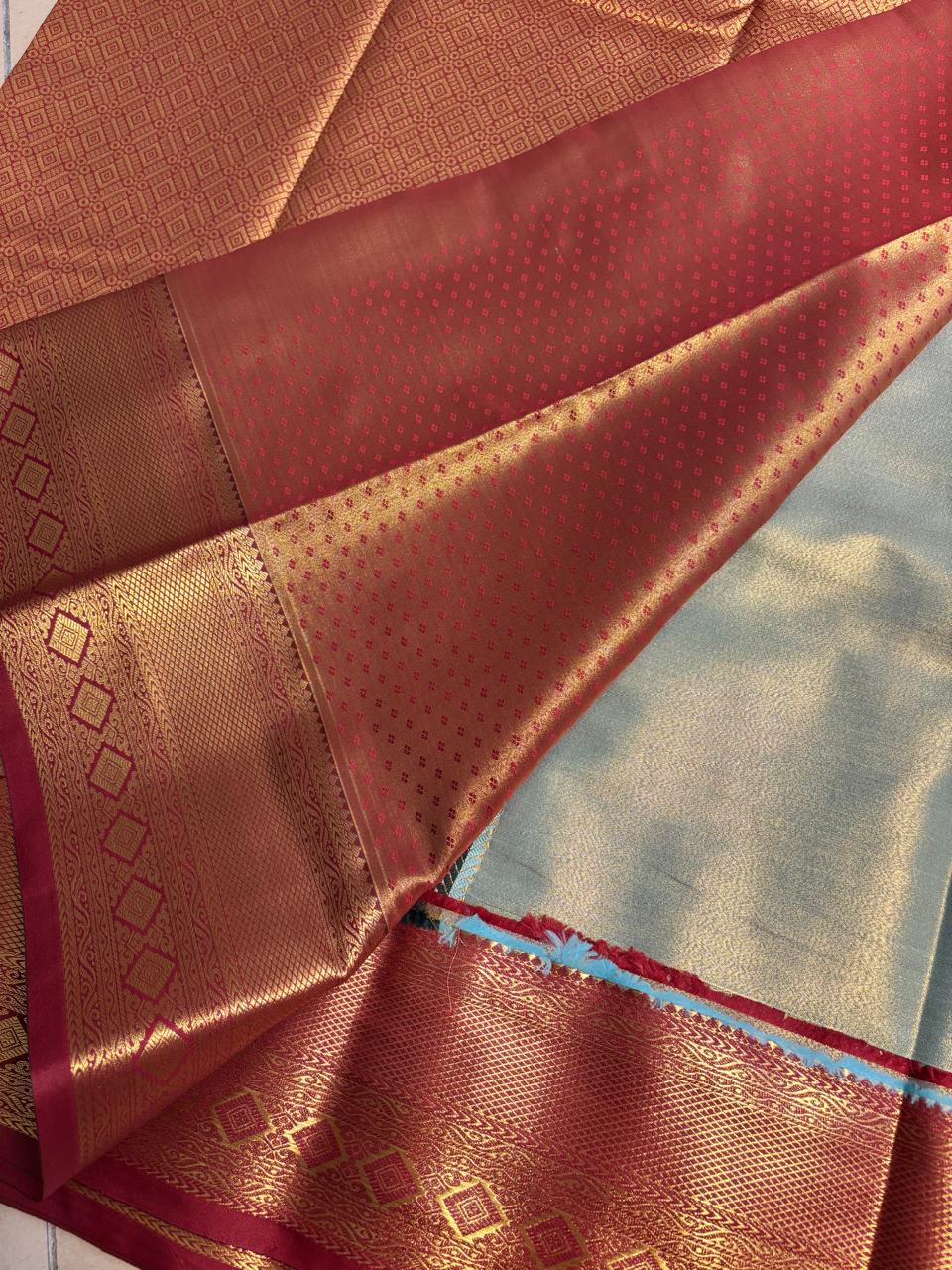 Semi Tissue Silk ( Green  With Maroon)