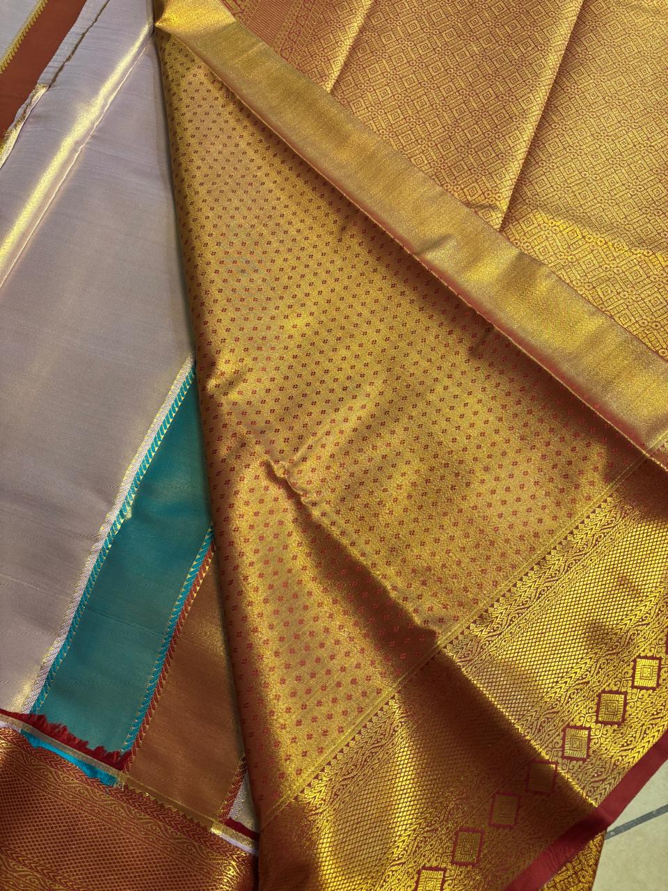 Semi Tissue Silk ( Green with Maroon)