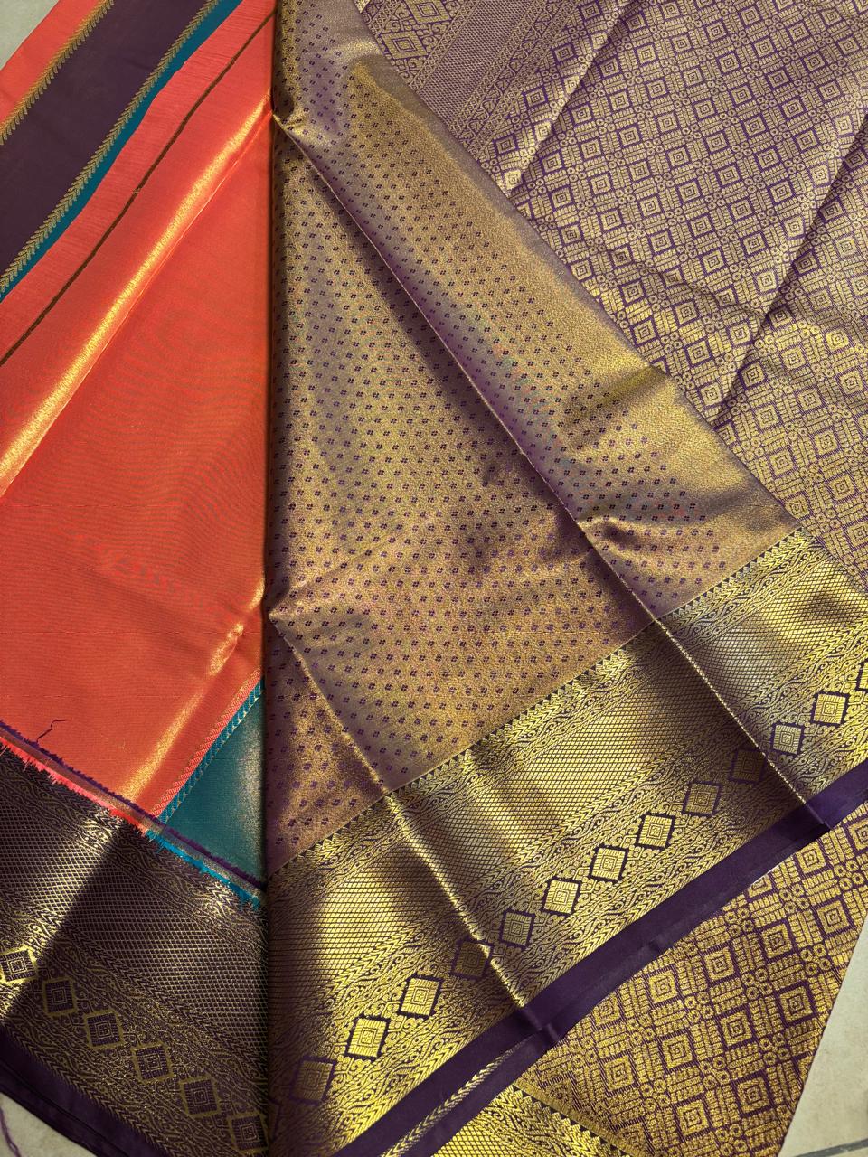 Semi Tissue Silk ( Orange With Purple)